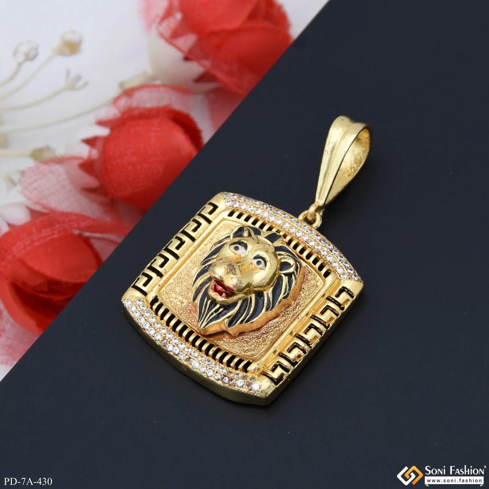 Lion With Black Color Gold Plated Pendant For Men - Style A430 - Image 2