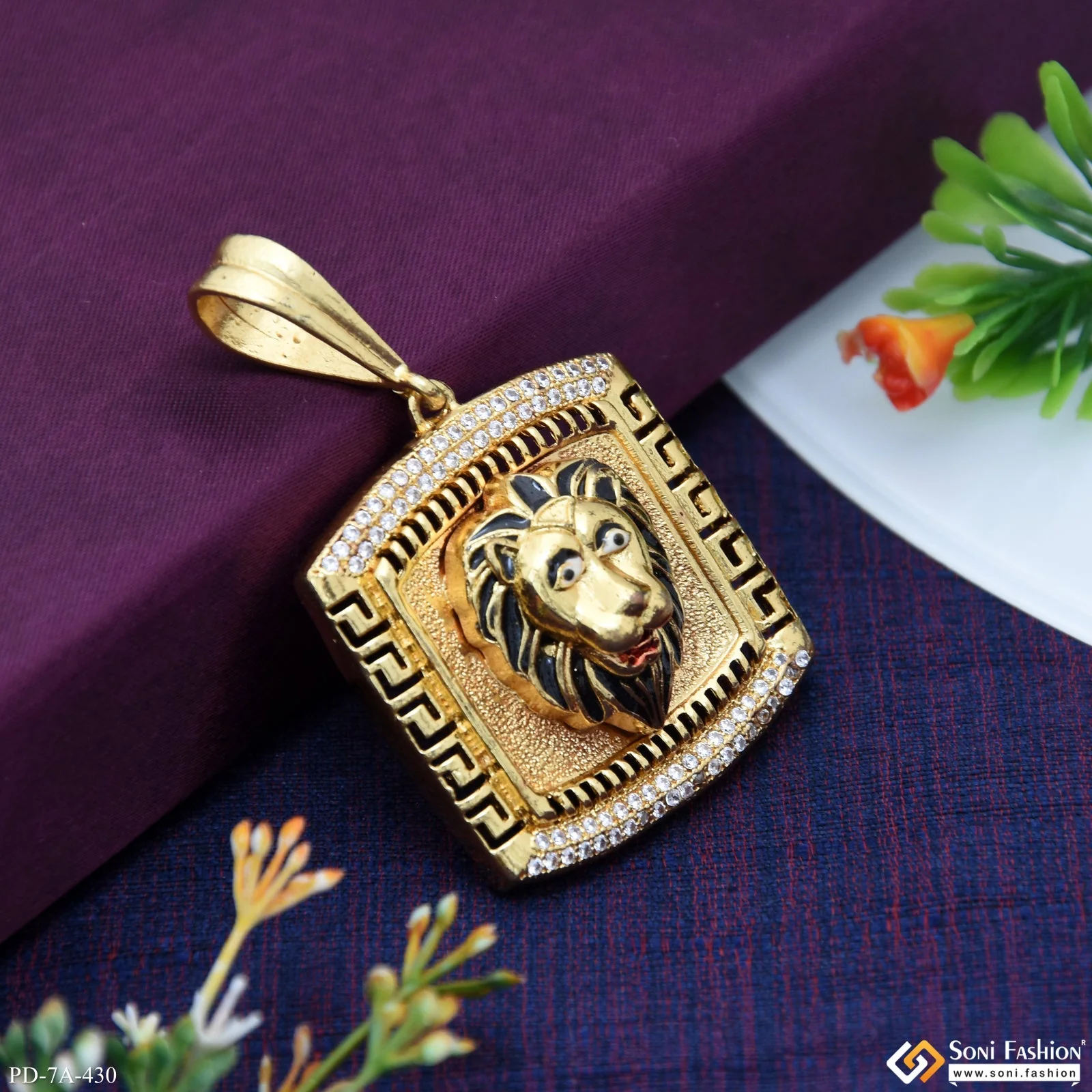Lion With Black Color Gold Plated Pendant For Men - Style A430 - Image 3