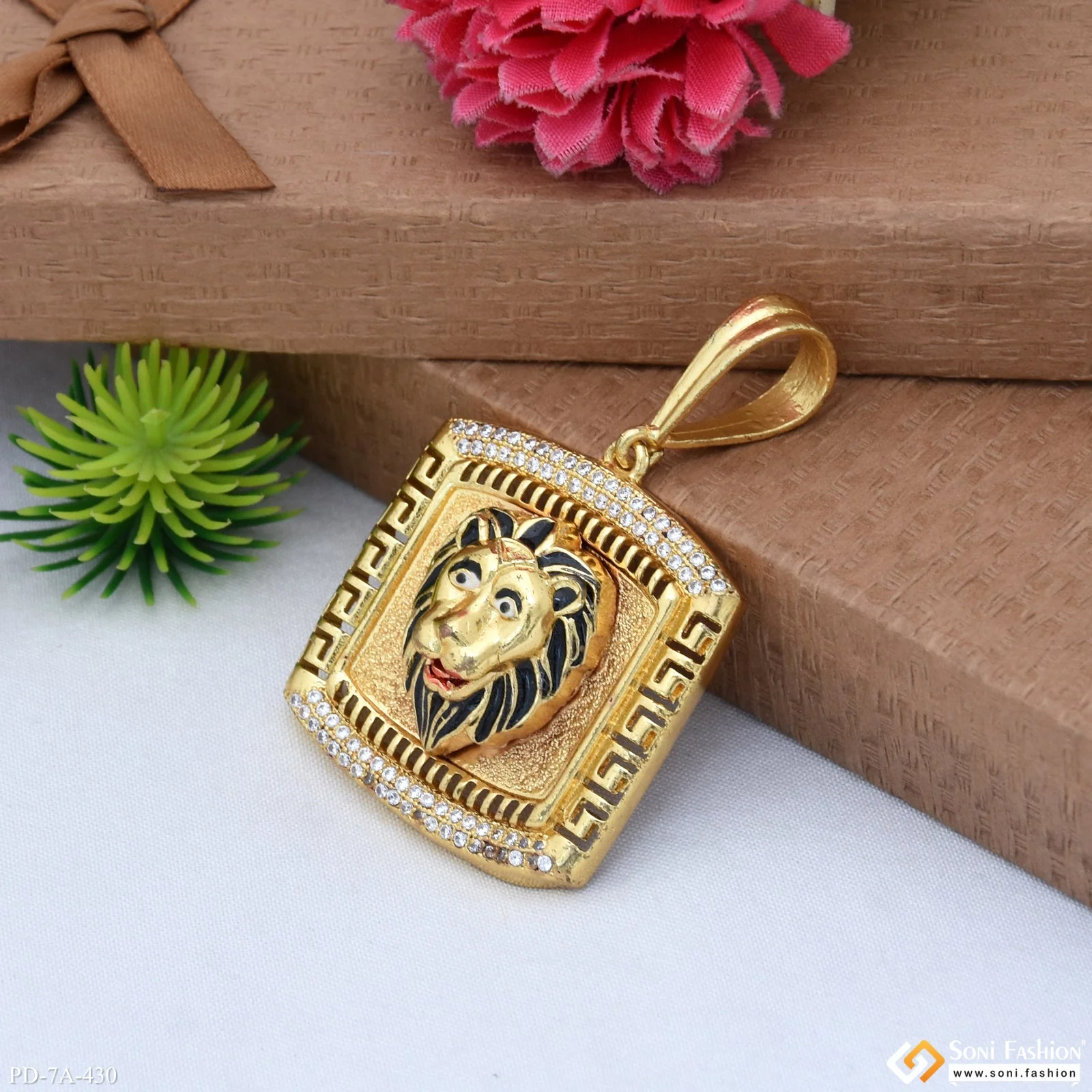 Lion With Black Color Gold Plated Pendant For Men - Style A430 - Image 4