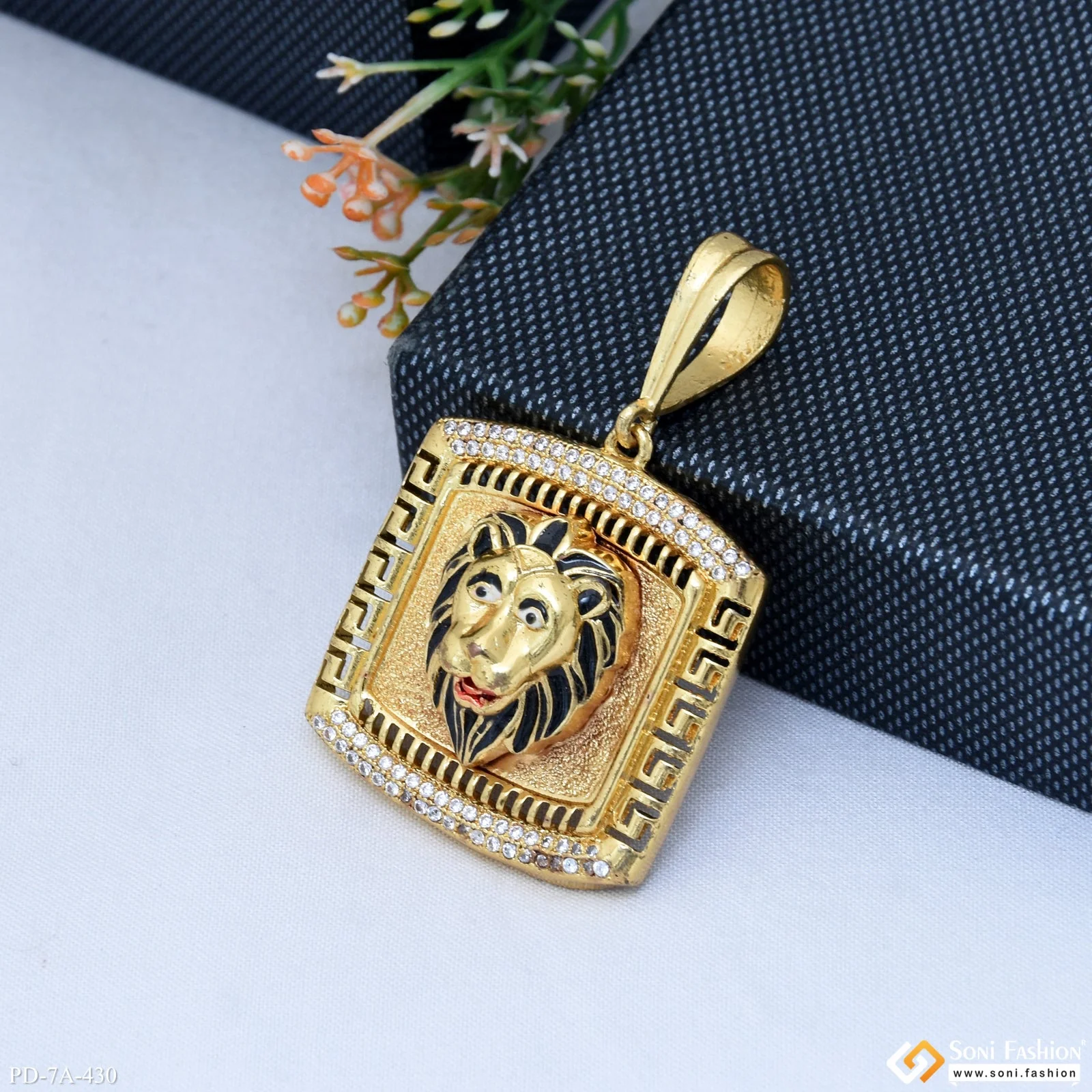 Lion With Black Color Gold Plated Pendant For Men - Style A430 - Image 5