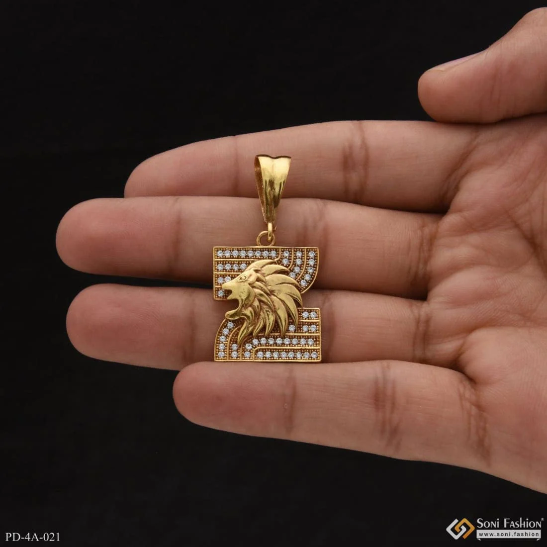 Lion With Diamond Charming Design Gold Plated Pendant For Men - Style A021