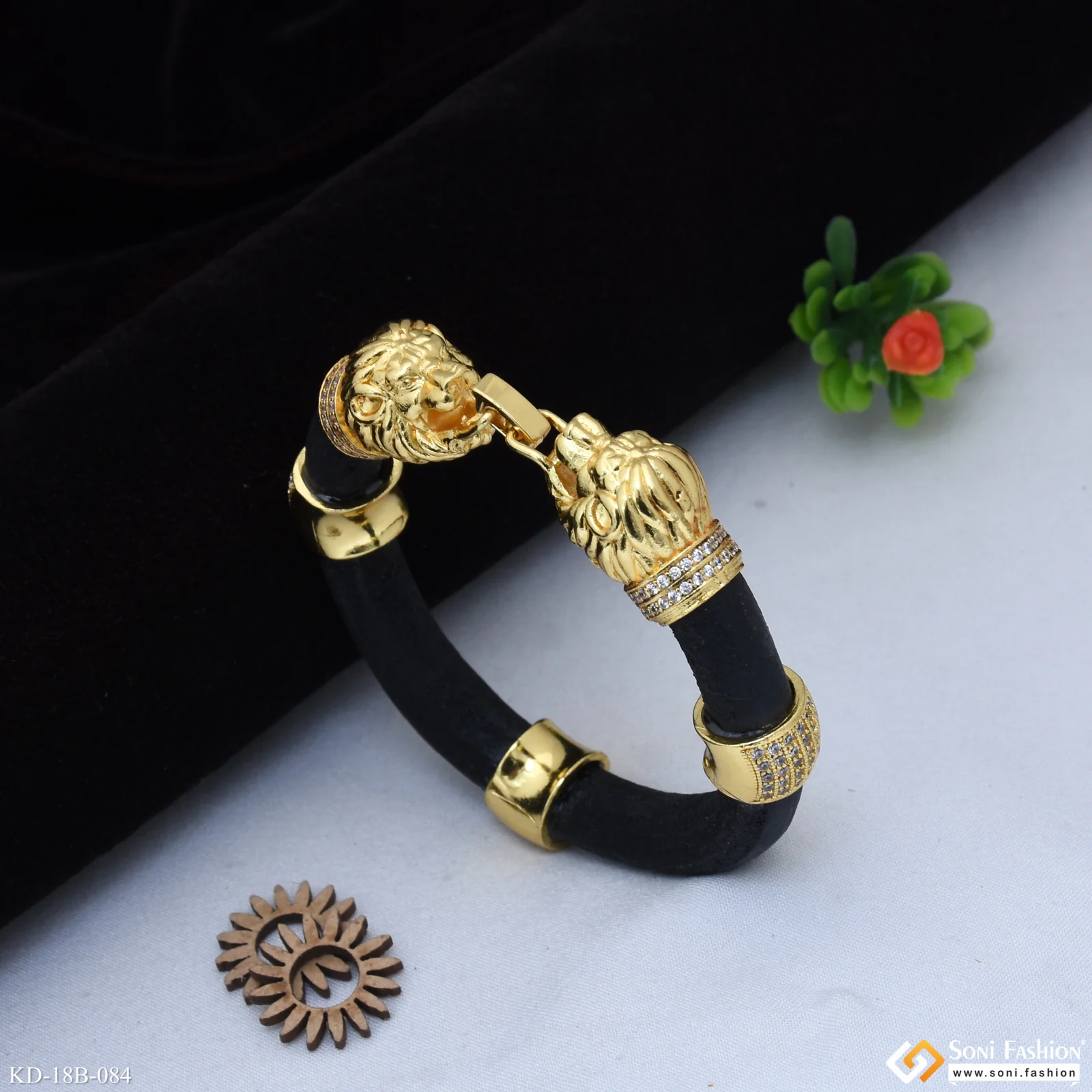 Lion with Diamond Fabulous Design Gold Plated Genda Kada for Men - Style B084 - Image 5