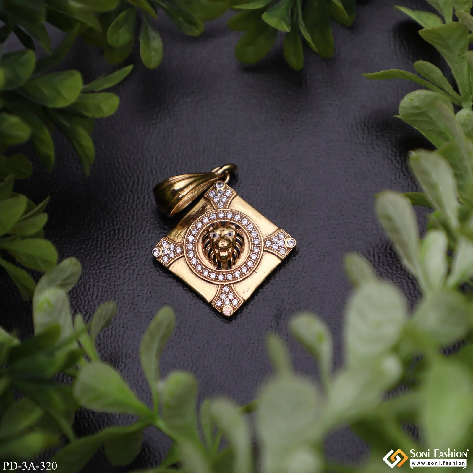 Lion With Diamond Glamorous Design Gold Plated Pendant For Men - Style A320 - Image 3