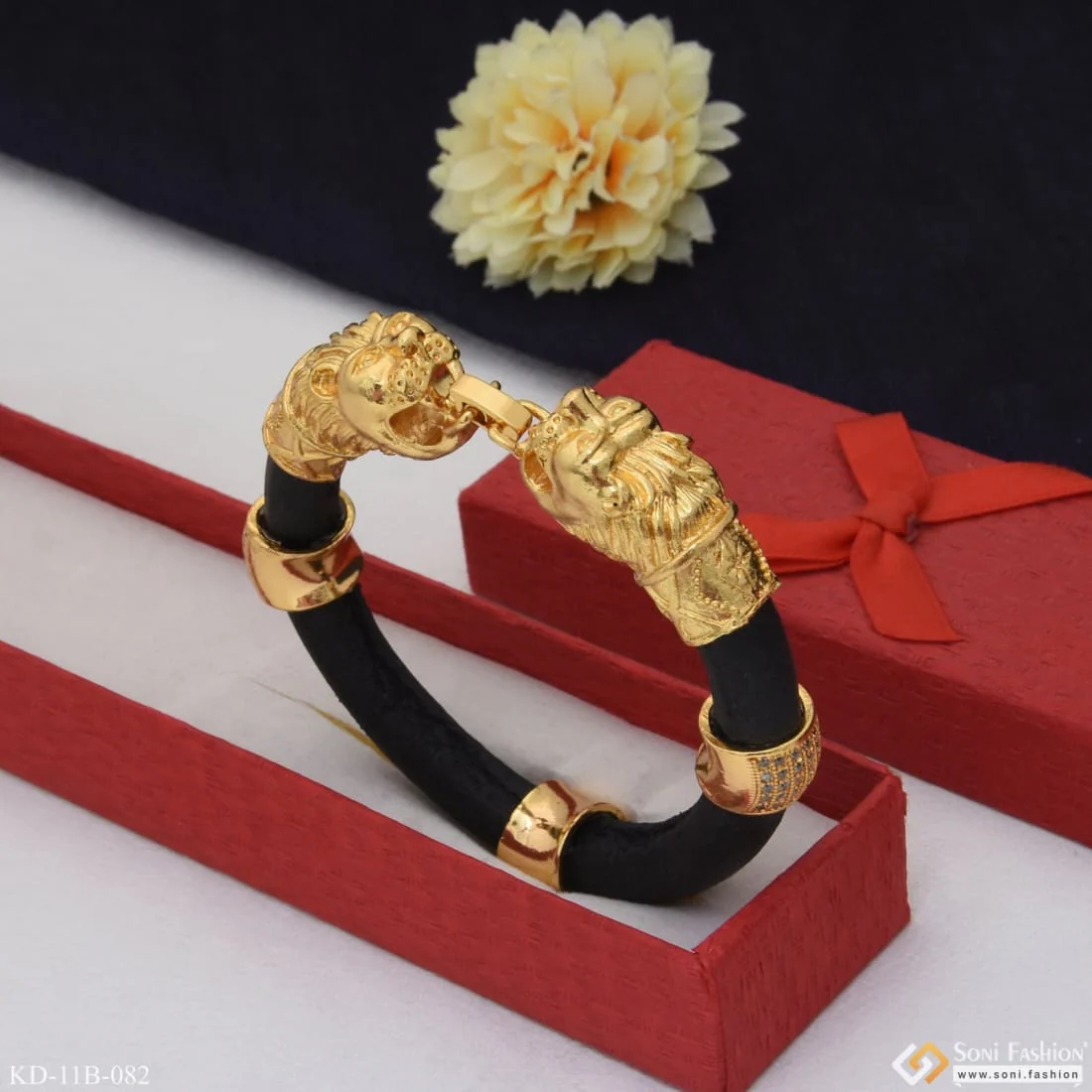 Lion With Diamond Latest Design High-Quality Gold Plated Kada for Men - Style B082 - Image 4