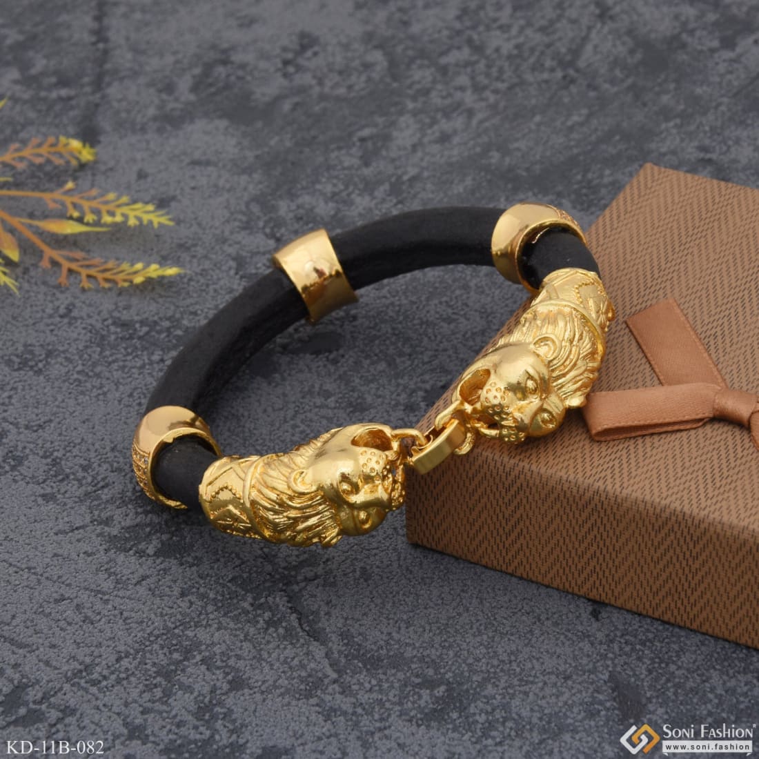 Lion With Diamond Latest Design High-Quality Gold Plated Kada for Men - Style B082 - Image 5