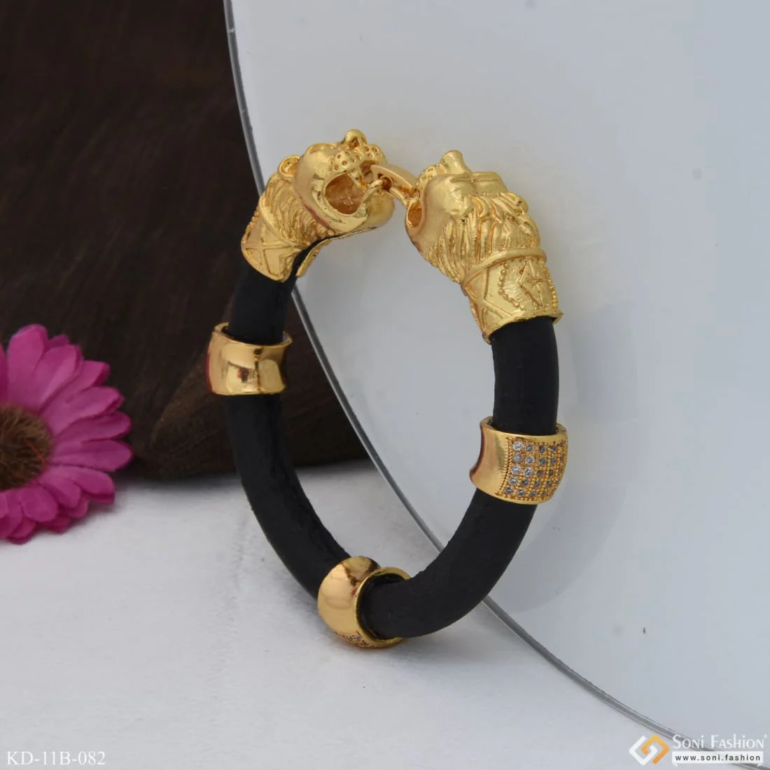 Lion With Diamond Latest Design High-Quality Gold Plated Kada for Men - Style B082 - Image 7
