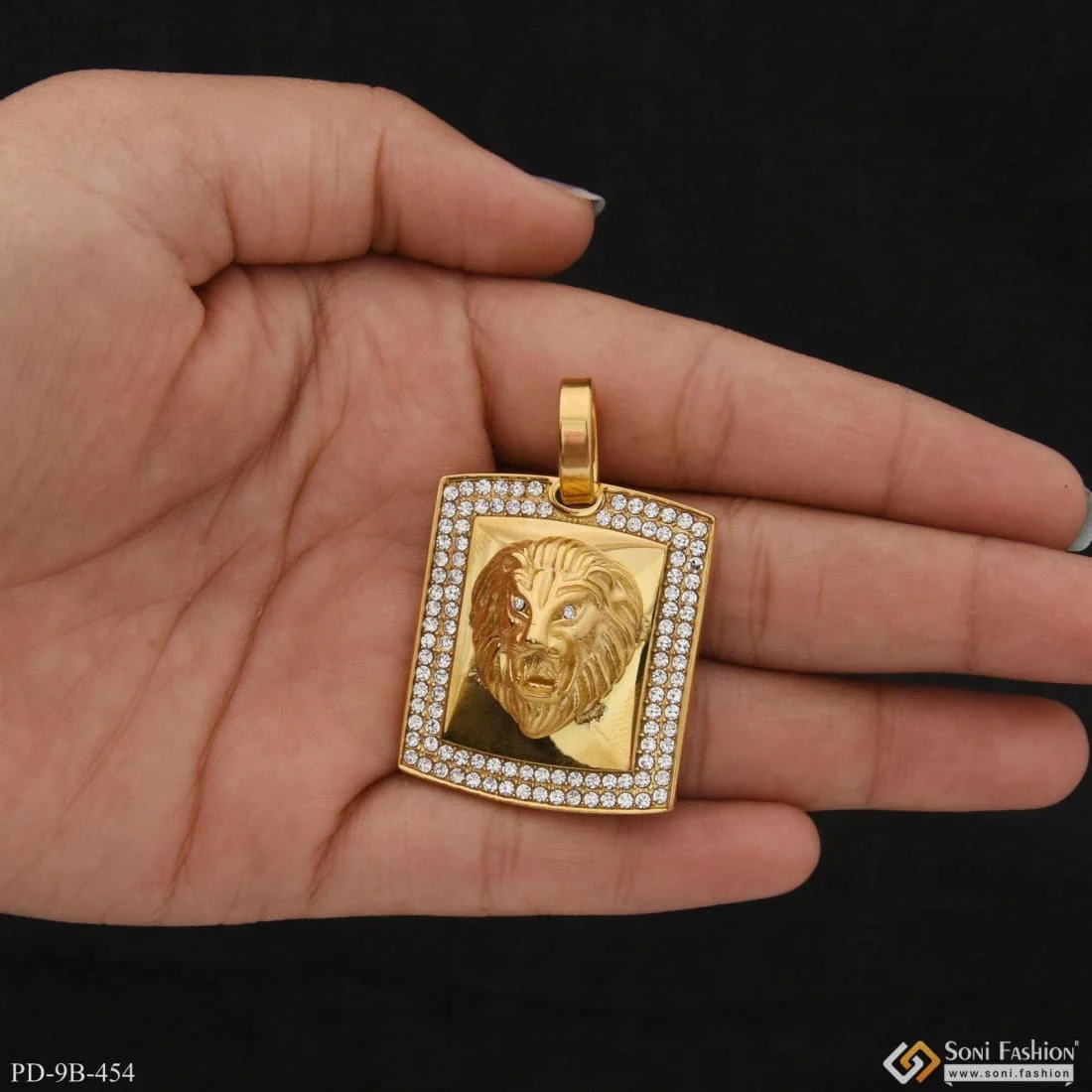 Lion With Diamond Sophisticated Design Gold Plated Pendant For Men - Style B454