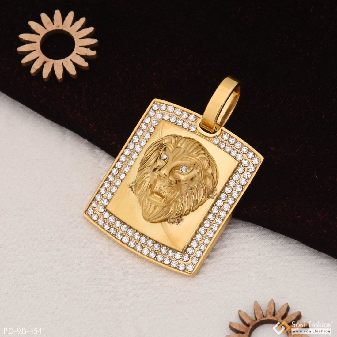 Lion With Diamond Sophisticated Design Gold Plated Pendant For Men - Style B454 - Image 2