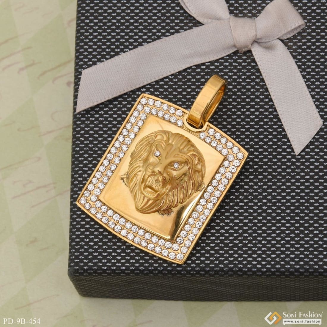 Lion With Diamond Sophisticated Design Gold Plated Pendant For Men - Style B454 - Image 3