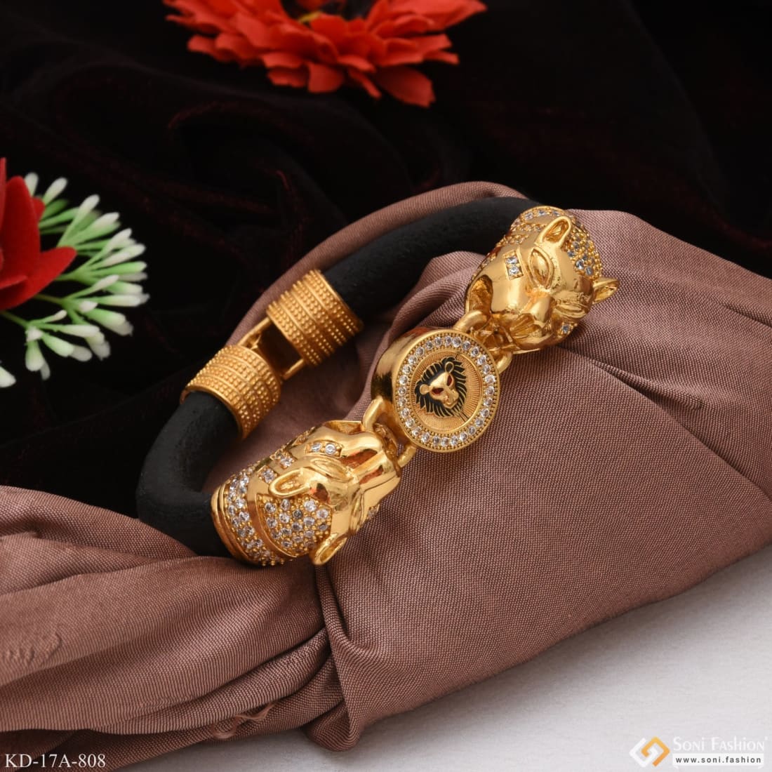 Lion with Diamond Unique Design Premium-Grade Quality Gold Plated Kada - Style A808 - Image 4