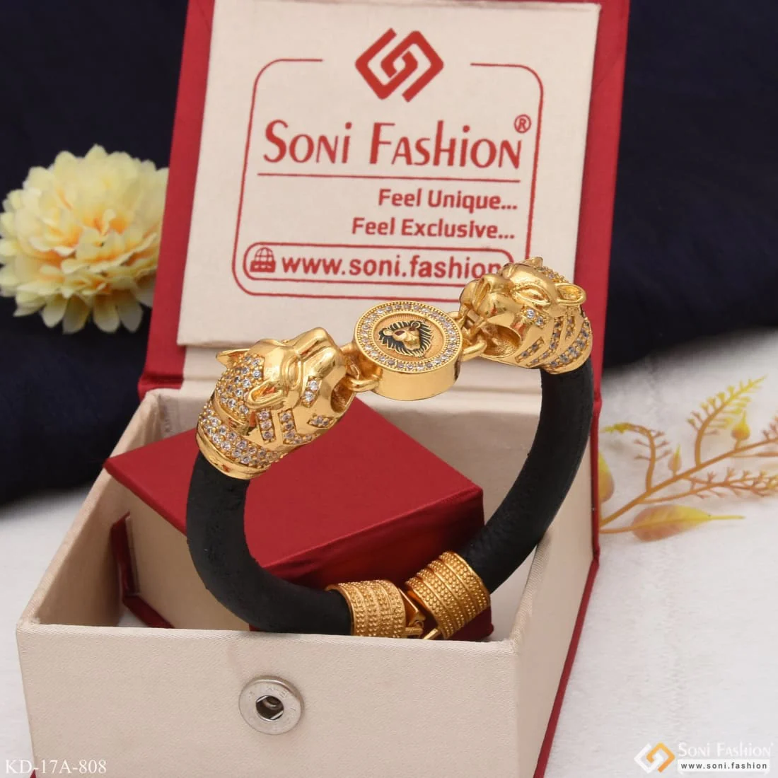 Lion with Diamond Unique Design Premium-Grade Quality Gold Plated Kada - Style A808 - Image 5