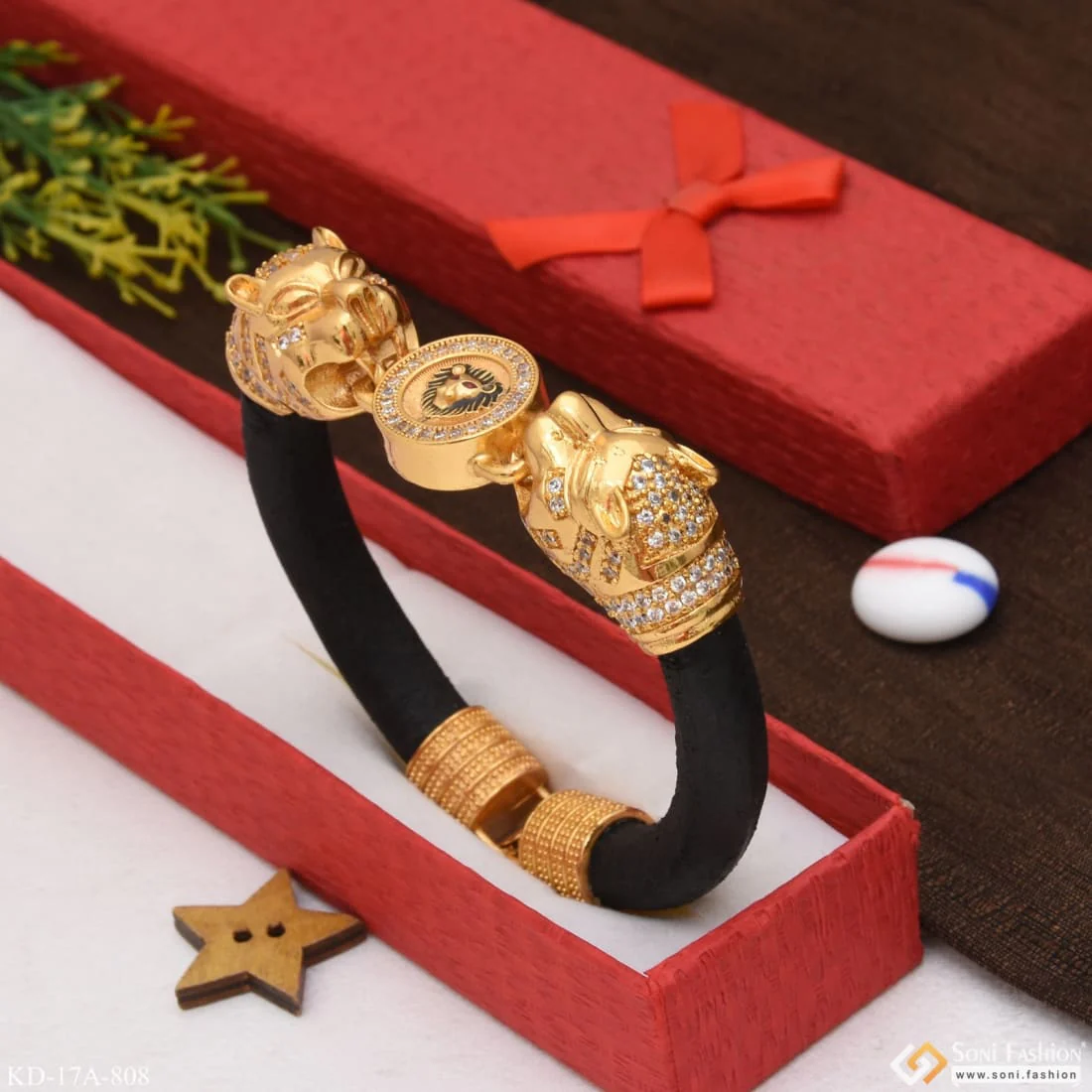 Lion with Diamond Unique Design Premium-Grade Quality Gold Plated Kada - Style A808 - Image 6