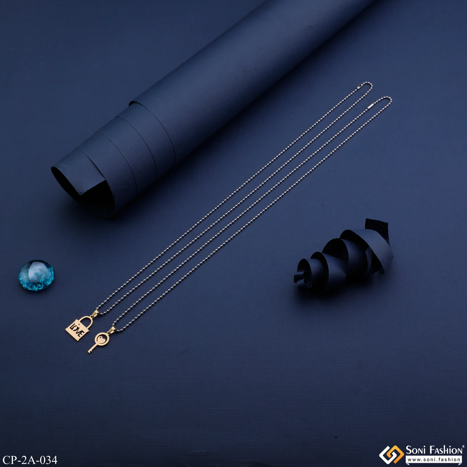 Lock with Heart Key Dual Pendant with Diamond with 2 Chain Valentine Gift Pendant Set - Style A034 - Image 5