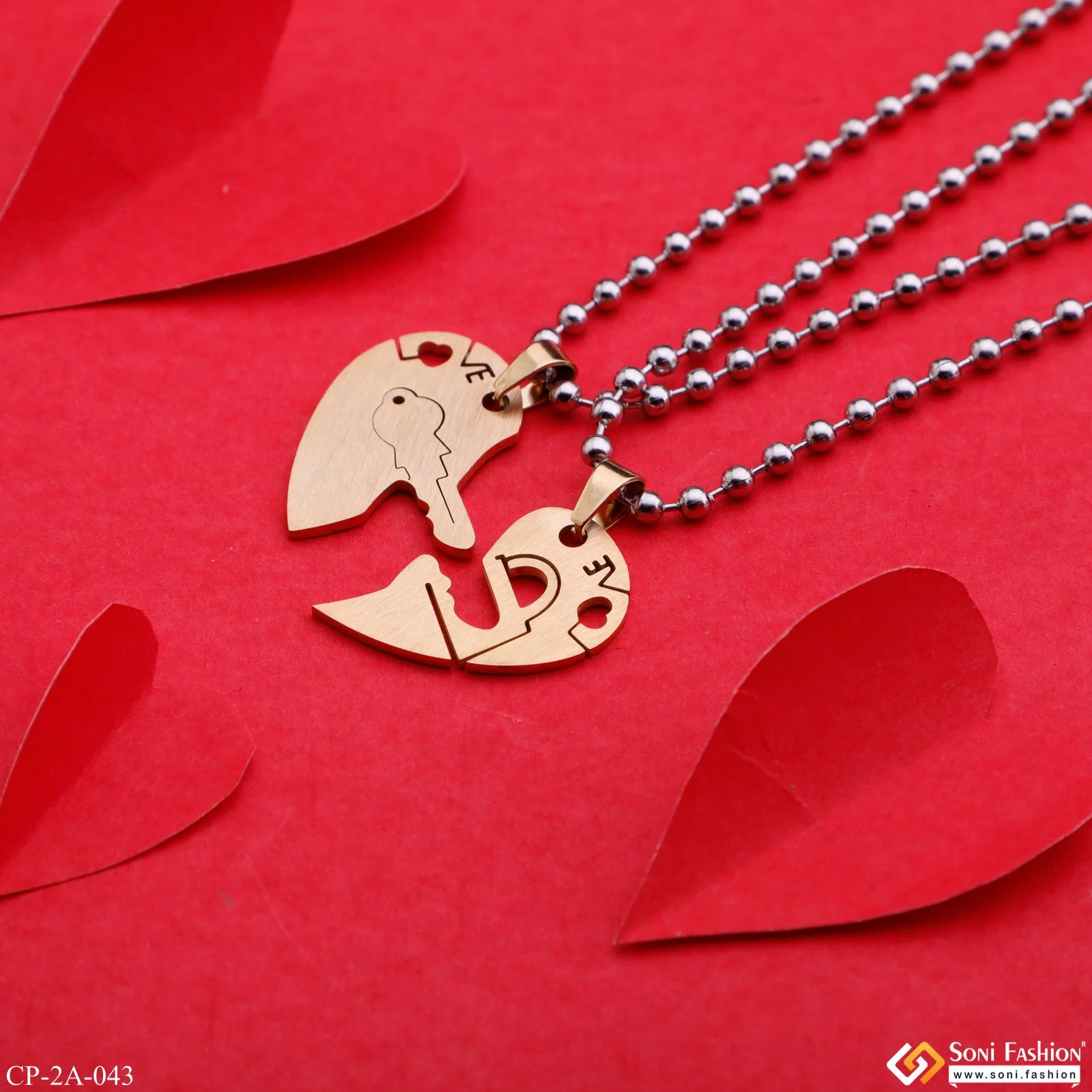 Lock n Key His and Her Couple Valentine Day Gift - 2 Locket With 2 Chain - Style A043 - Image 3