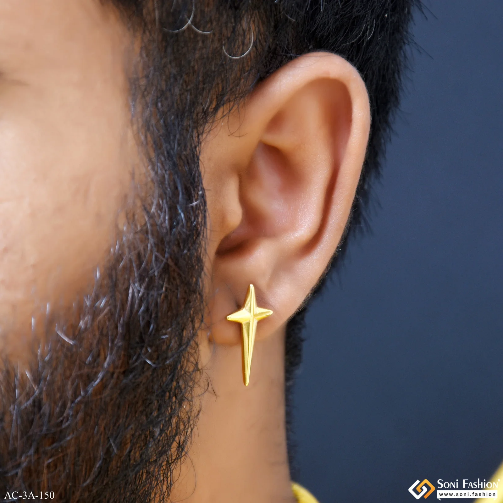 Long Cross Golden Color Stud Earring for Men (2 Pc) - Style A150