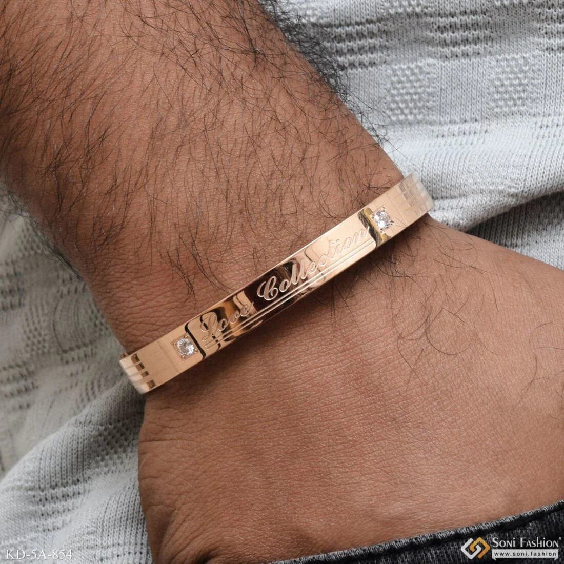 Love Collection Exceptional Design High-Quality Rose Gold Kada for Men - Style A854 - Image 2