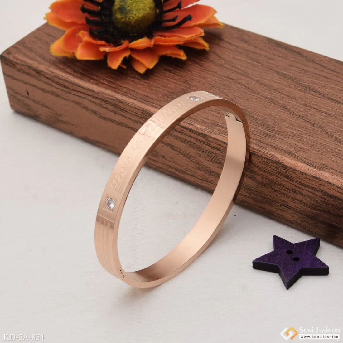 Love Collection Exceptional Design High-Quality Rose Gold Kada for Men - Style A854 - Image 5