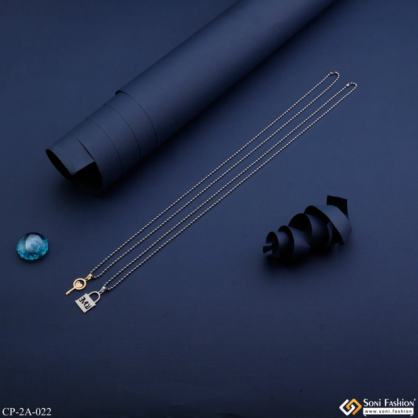 Love Heart in Lock & Key Couple Chain Pendant Set - Stainless Steel - Valentine Day - Style A022 - Image 2