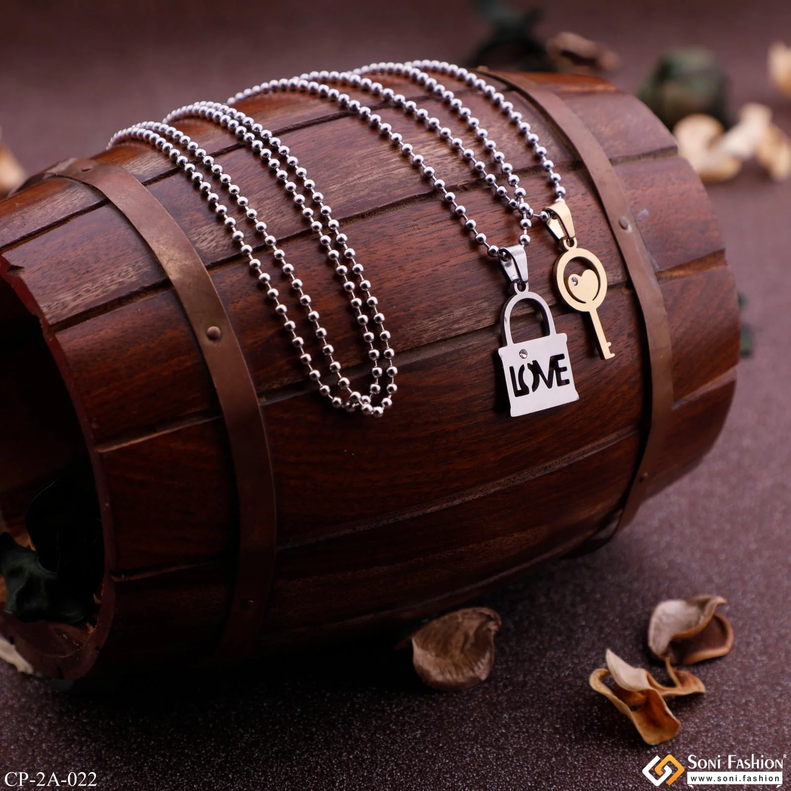 Love Heart in Lock & Key Couple Chain Pendant Set - Stainless Steel - Valentine Day - Style A022 - Image 4
