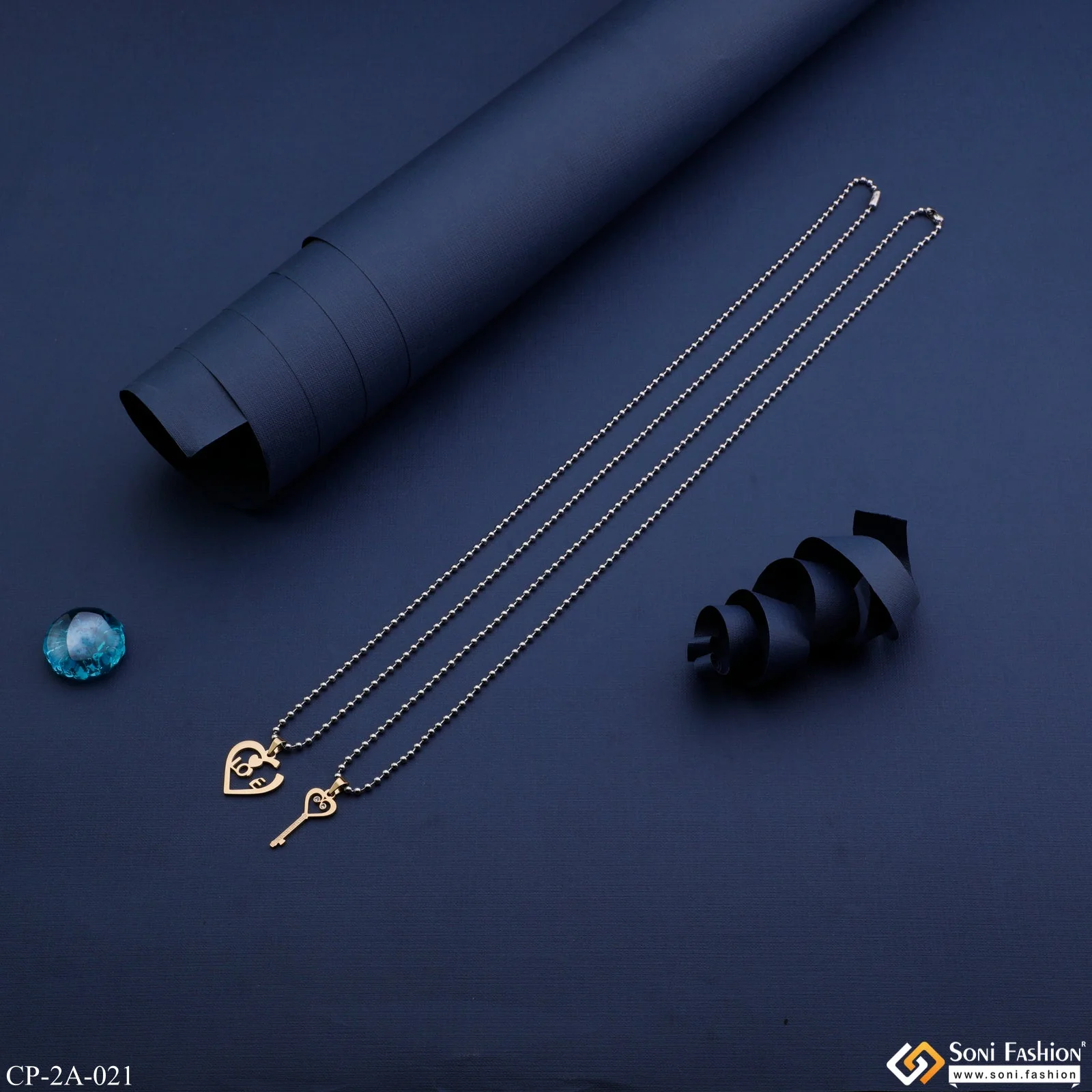 Love Heart With Key - His And Hers Lover Couple Chain With Pendant Set (2 Pieces) - Style A021 - Image 5