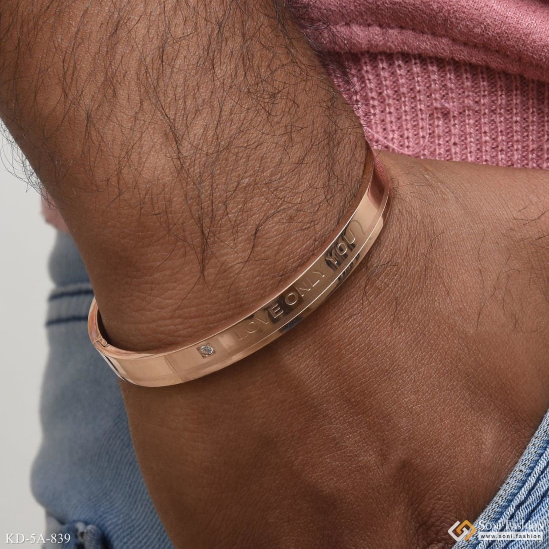 Love Only You Finely Detailed Design Rose Gold Kada For Men - Style A839 - Image 2