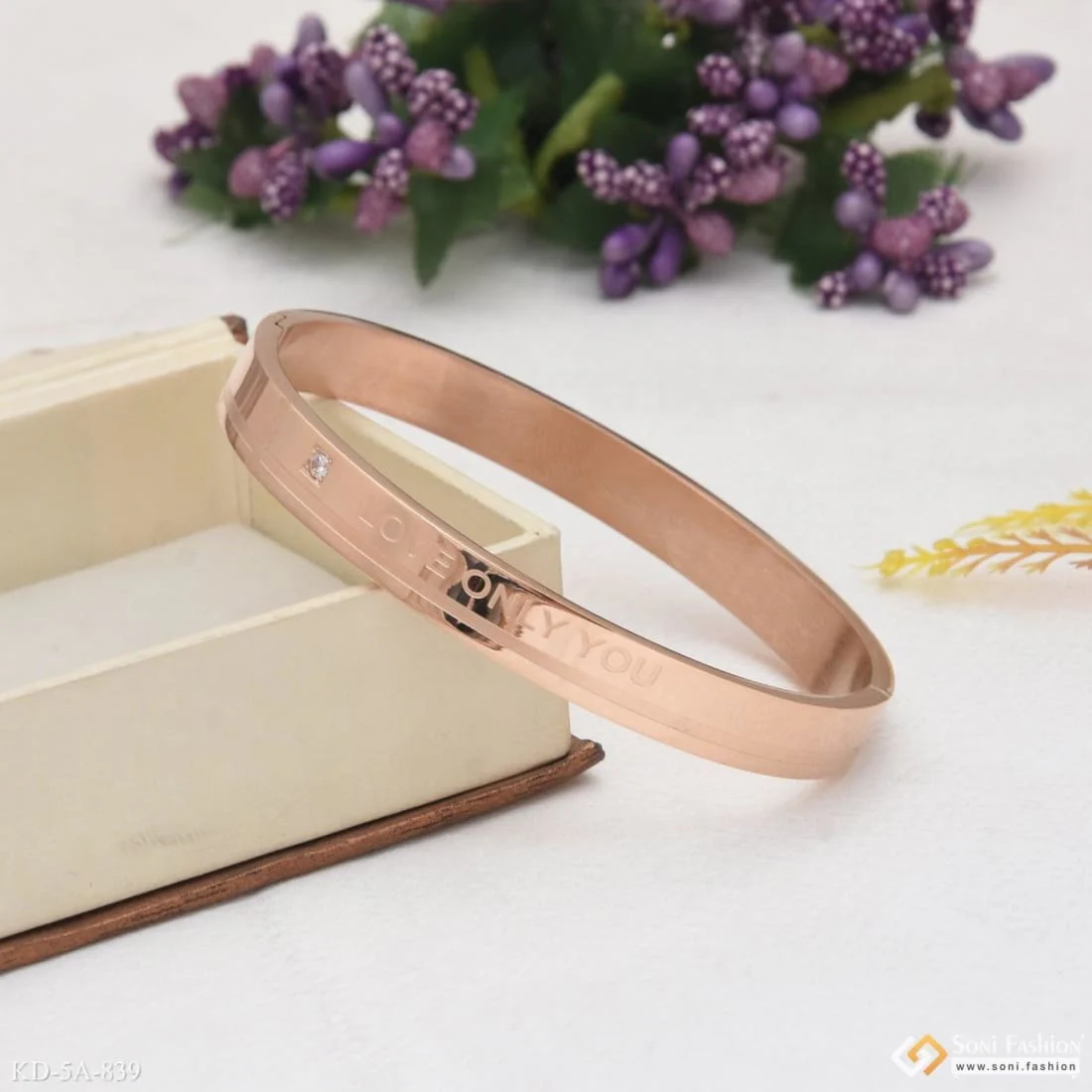 Love Only You Finely Detailed Design Rose Gold Kada For Men - Style A839 - Image 3
