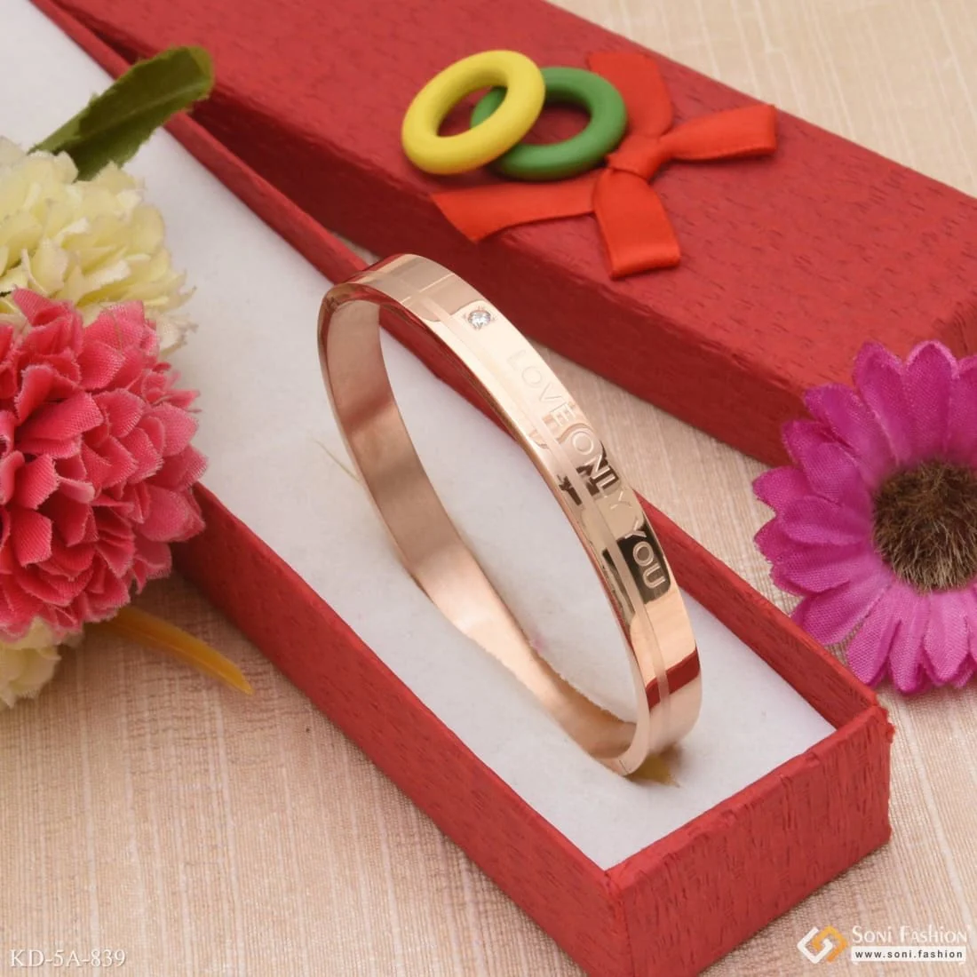 Love Only You Finely Detailed Design Rose Gold Kada For Men - Style A839 - Image 4