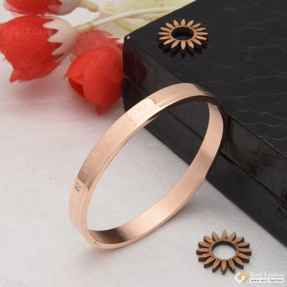 Love Only You Finely Detailed Design Rose Gold Kada For Men - Style A839 - Image 5