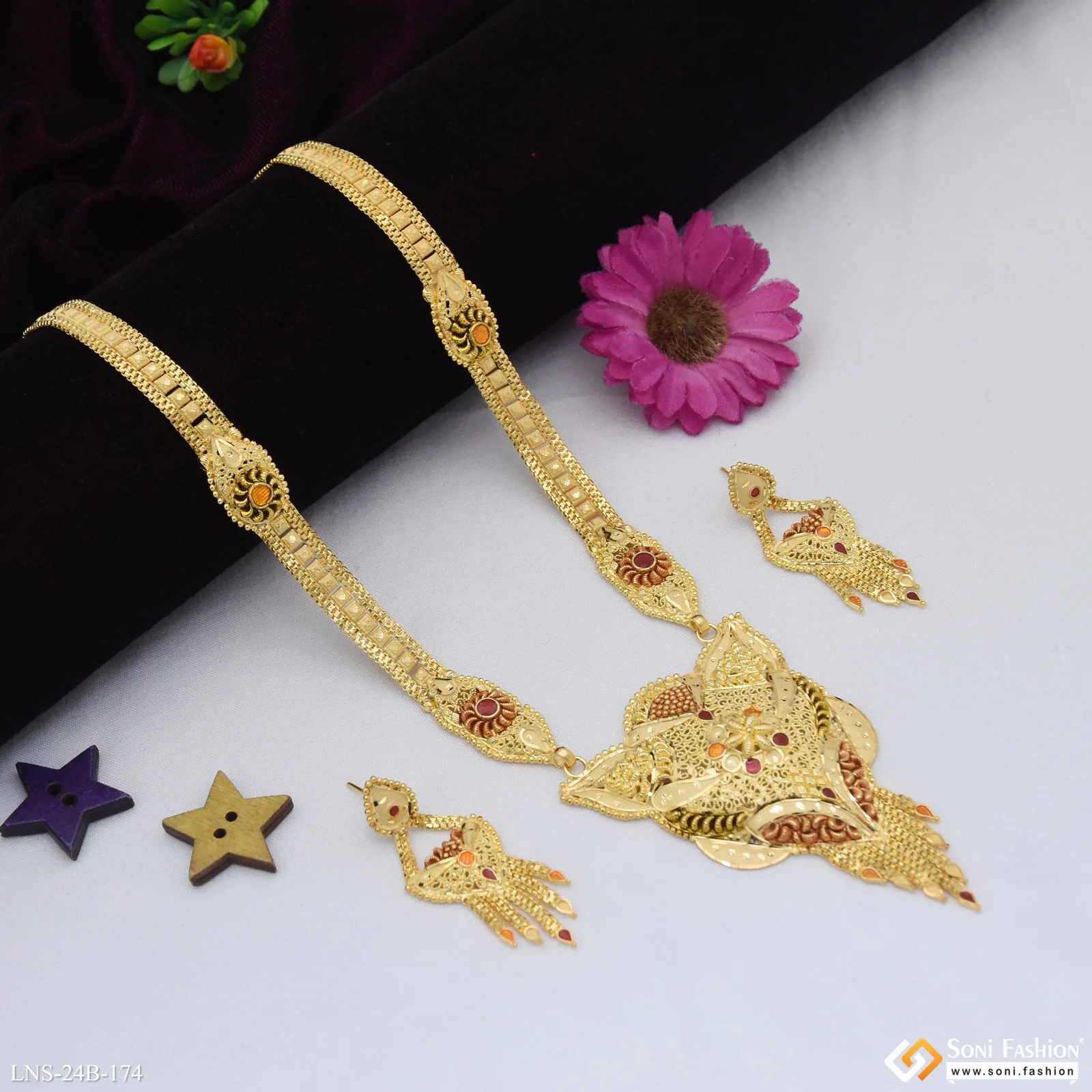 Lovely Design Gold Plated Rani Haar Necklace Set for Women - Style B174 - Image 3
