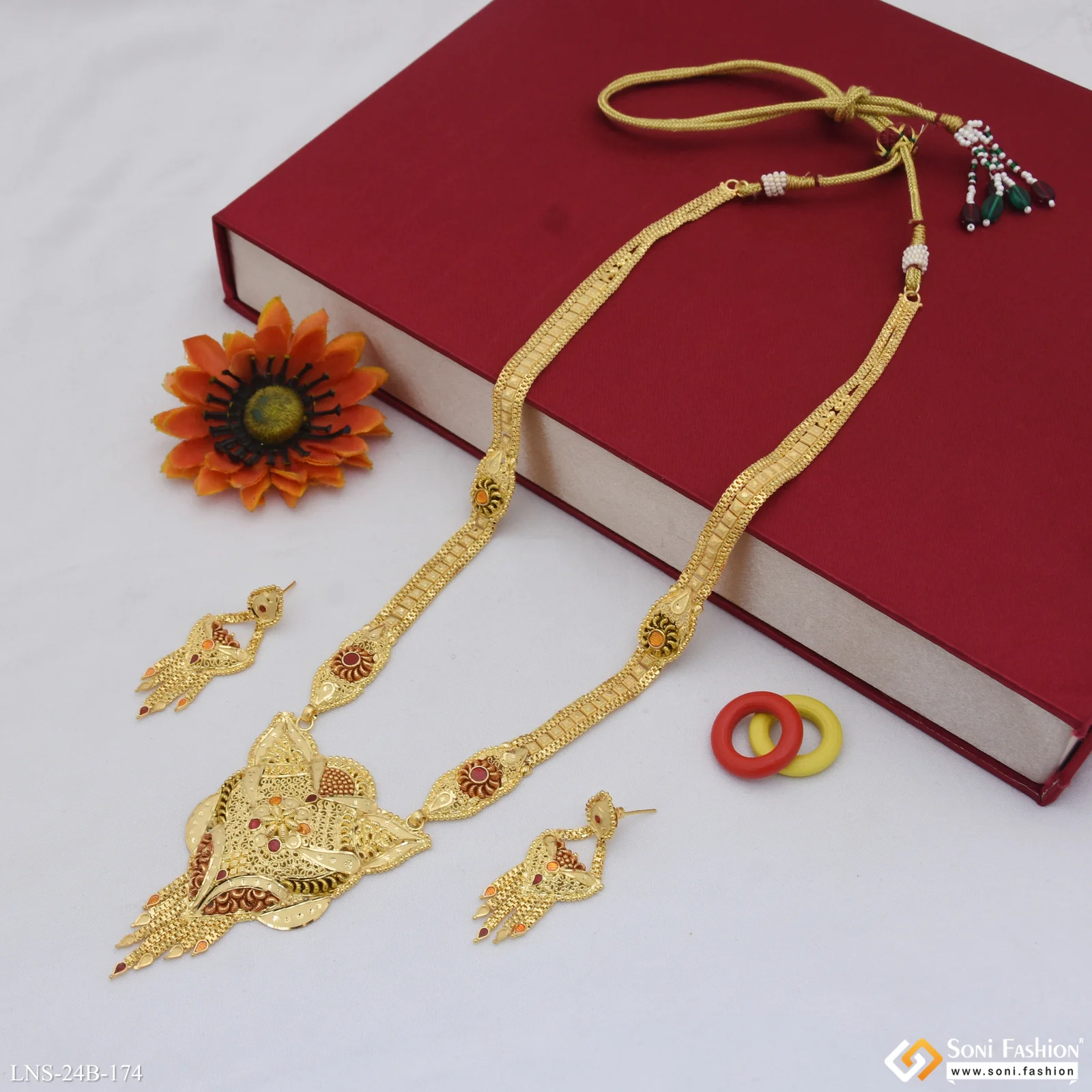 Lovely Design Gold Plated Rani Haar Necklace Set for Women - Style B174 - Image 4