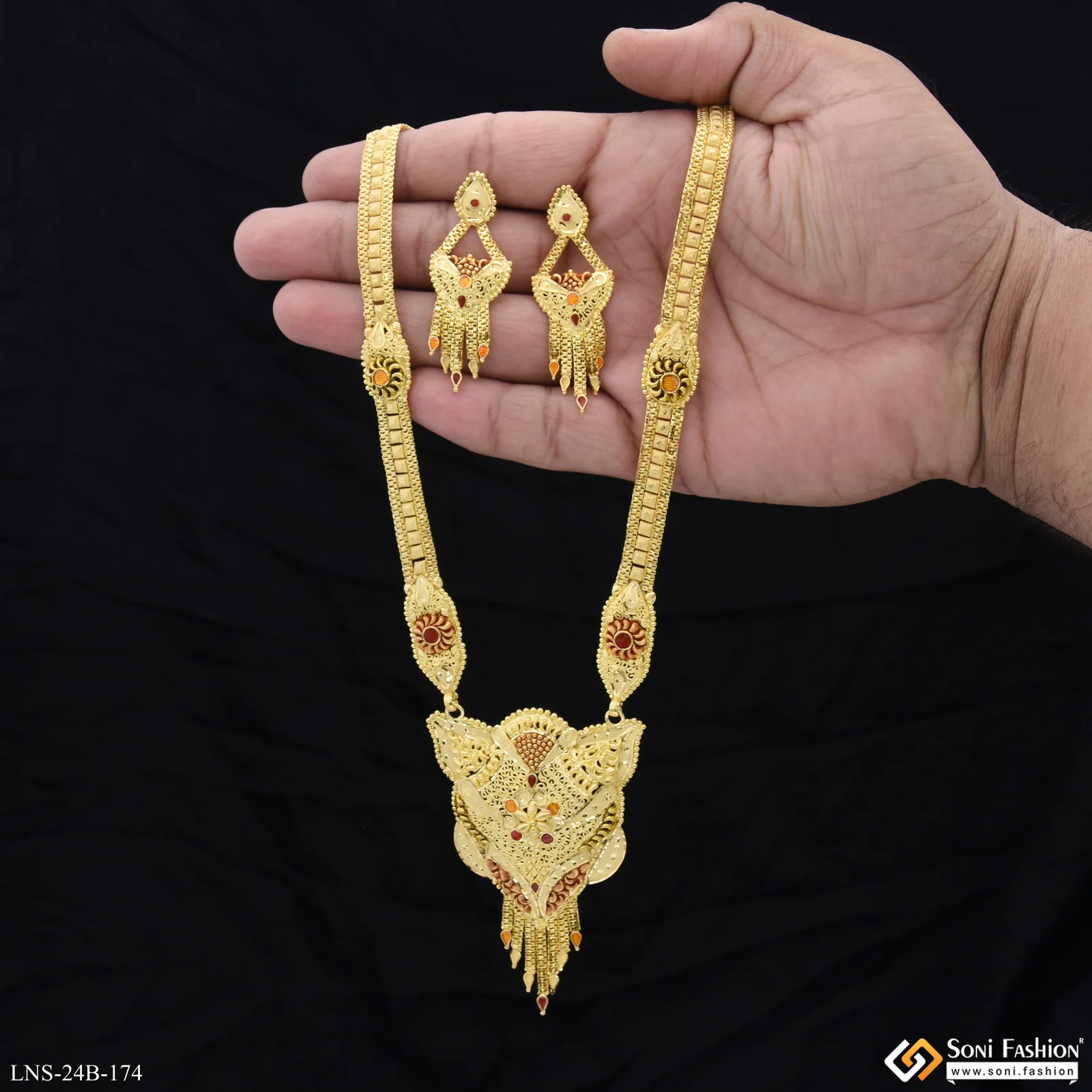 Lovely Design Gold Plated Rani Haar Necklace Set for Women - Style B174 - Image 5