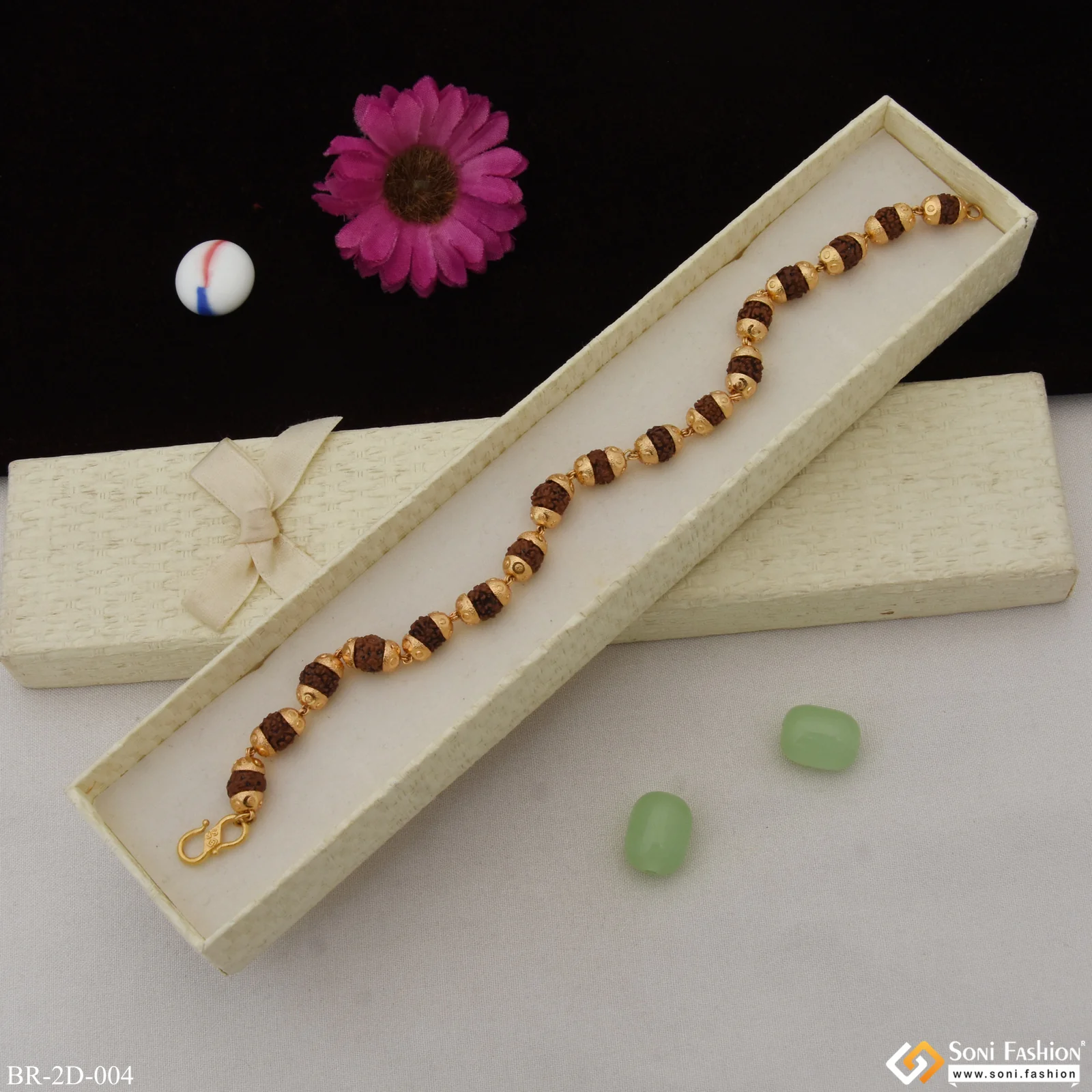 Lovely Design High-Quality Gold Plated Rudraksha Bracelet for Men - Style D004 - Image 2