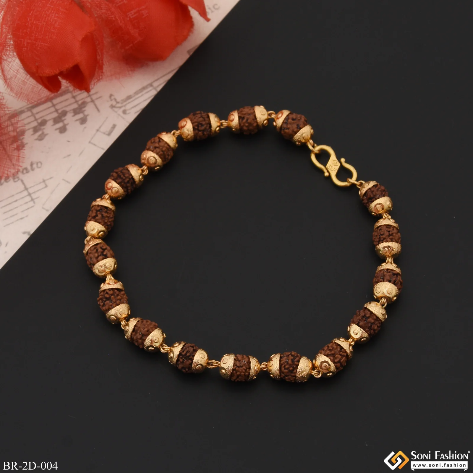 Lovely Design High-Quality Gold Plated Rudraksha Bracelet for Men - Style D004 - Image 5