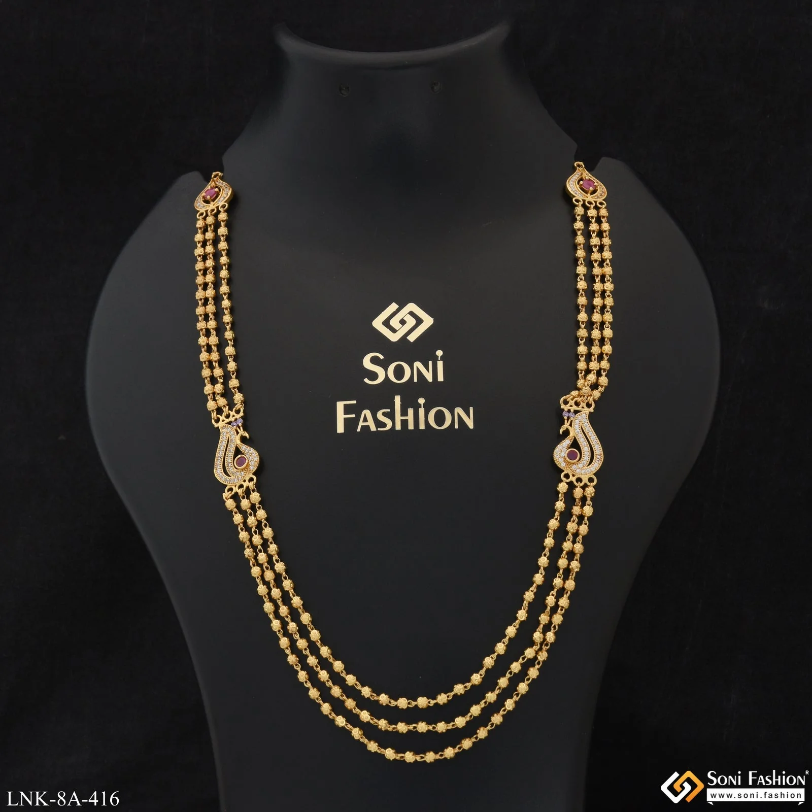 Lovely Design with Diamond Classic Design Gold Plated Mala for Women - Style A416