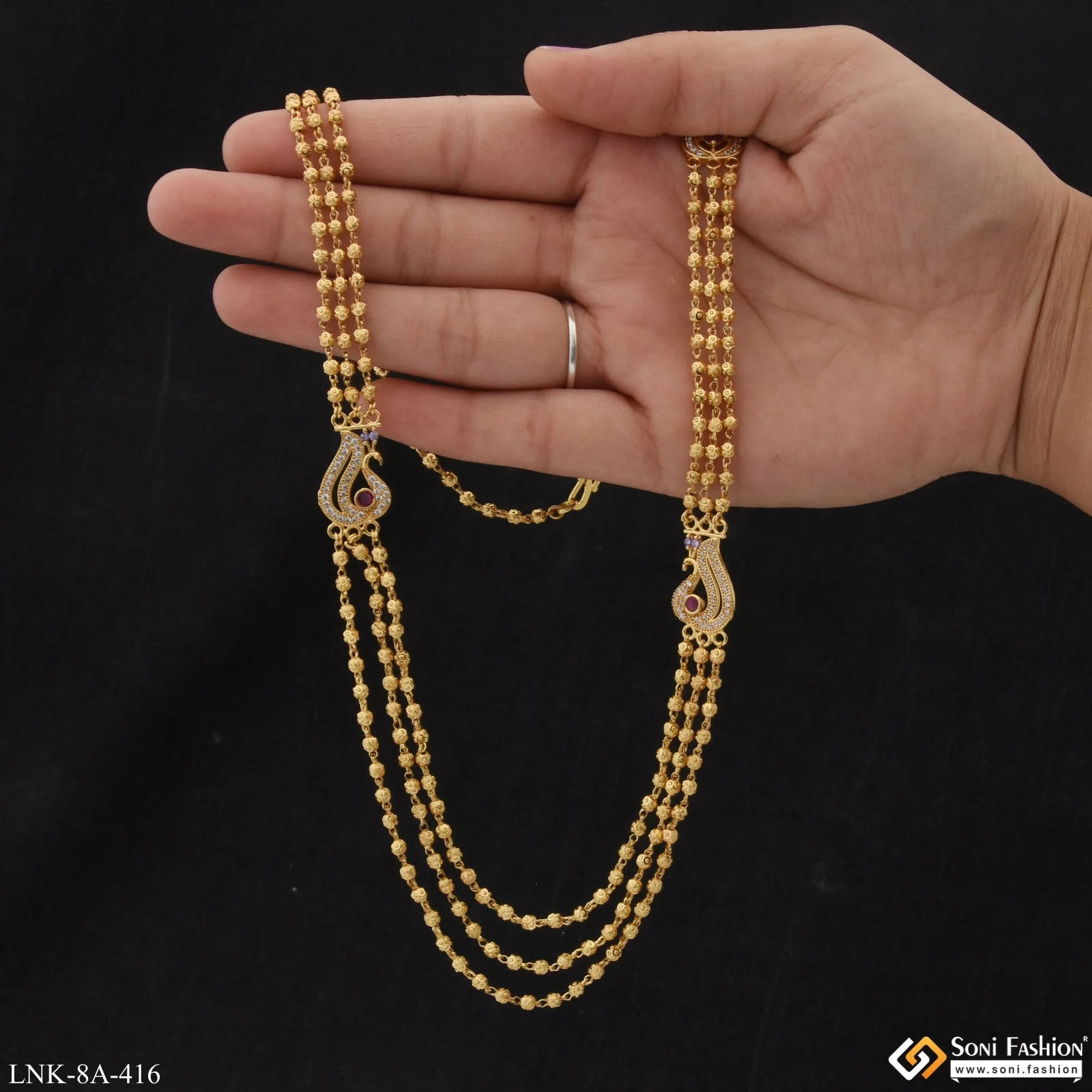 Lovely Design with Diamond Classic Design Gold Plated Mala for Women - Style A416 - Image 2