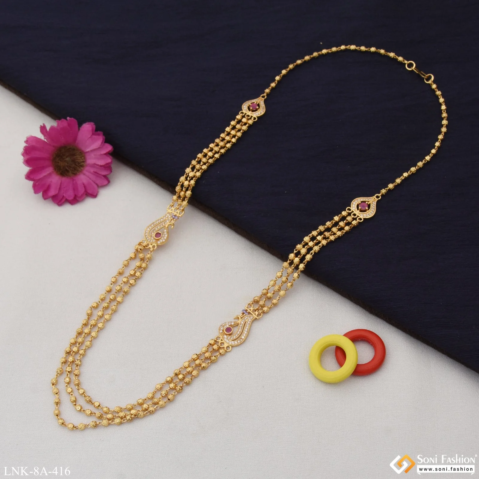 Lovely Design with Diamond Classic Design Gold Plated Mala for Women - Style A416 - Image 3