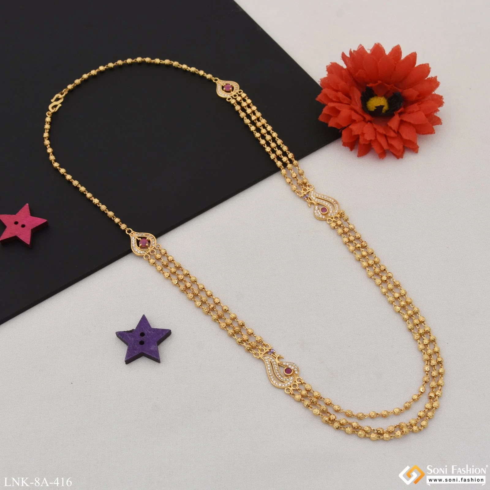 Lovely Design with Diamond Classic Design Gold Plated Mala for Women - Style A416 - Image 4