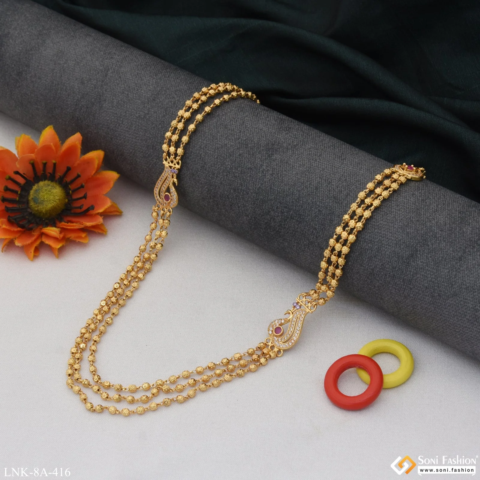 Lovely Design with Diamond Classic Design Gold Plated Mala for Women - Style A416 - Image 5