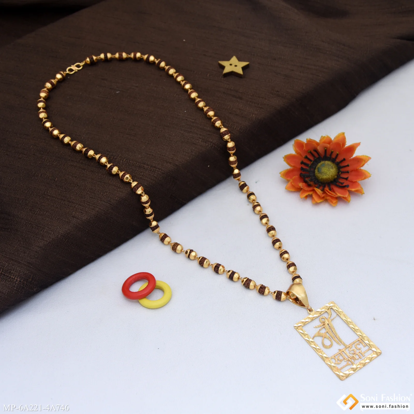 Maa Khodal Krupa Gold Plated Pendant with Rudraksha Mala for Men (MP-A221-A746) - Image 4