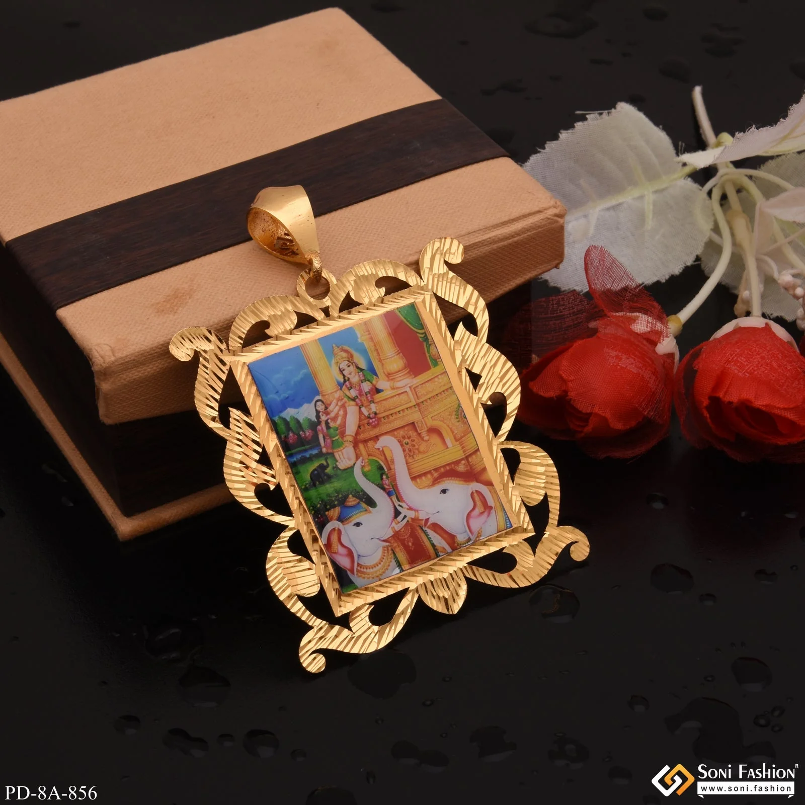 Maa Shakti Stylish Design Best Quality Gold Plated Photo Pendent - Style A856 - Image 3
