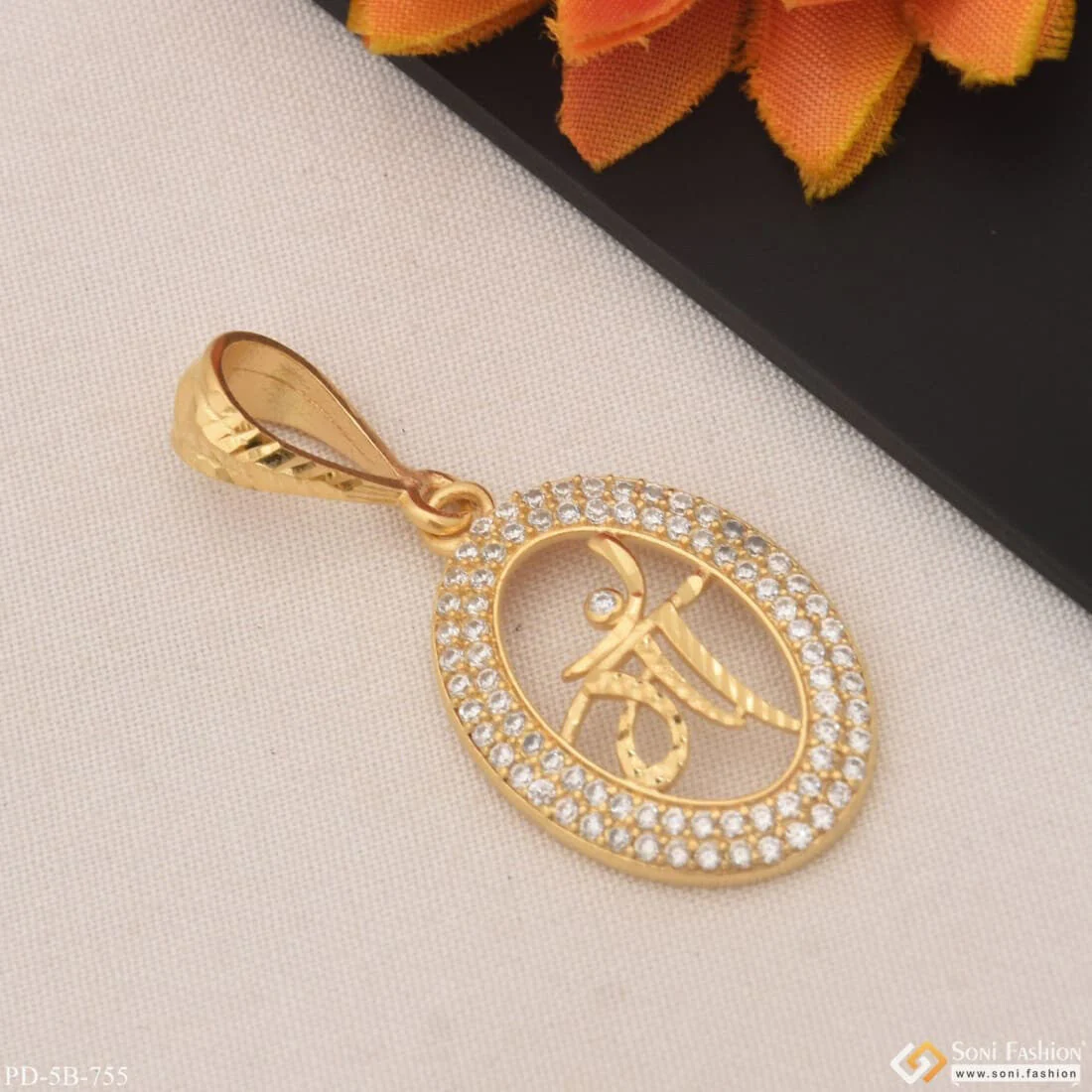 Maa with Diamond Fancy Design High-Quality Gold Plated Pendant for Men - Style B755 - Image 3
