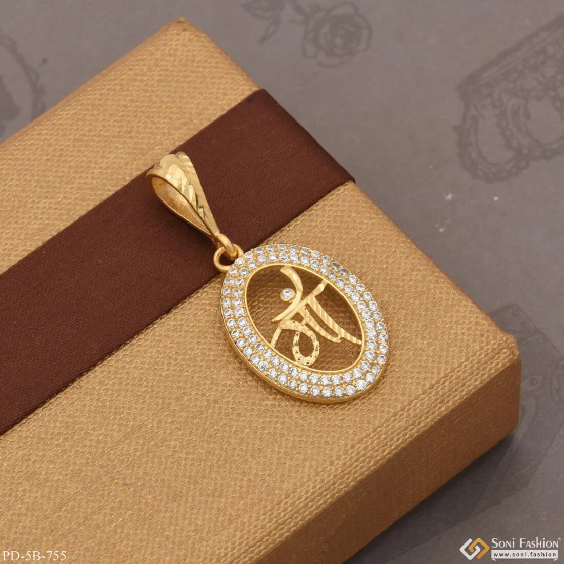 Maa with Diamond Fancy Design High-Quality Gold Plated Pendant for Men - Style B755 - Image 5