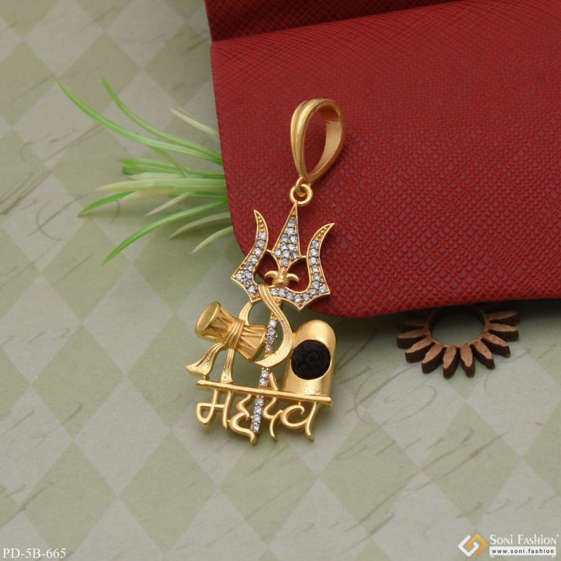 Mahadev With Diamond Extraordinary Design Gold Plated Pendant For Men - Style B665 - Image 3