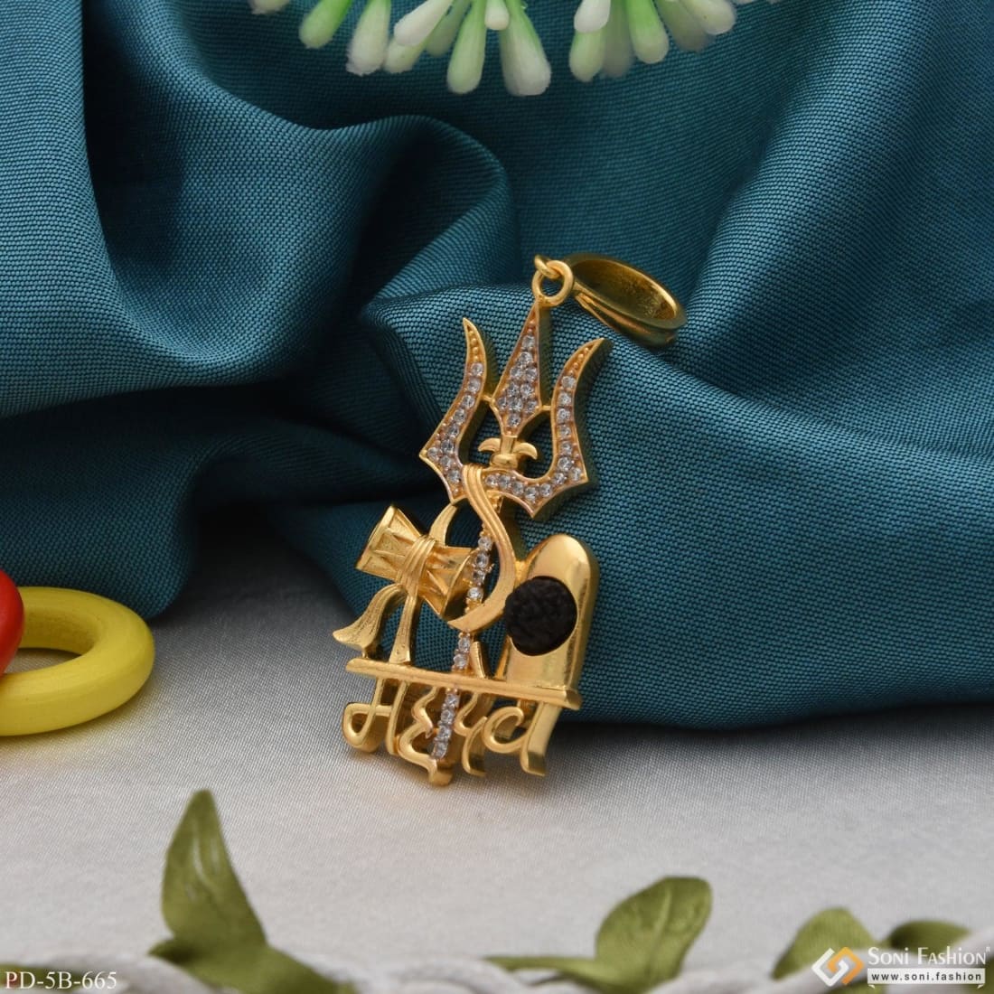 Mahadev With Diamond Extraordinary Design Gold Plated Pendant For Men - Style B665 - Image 5