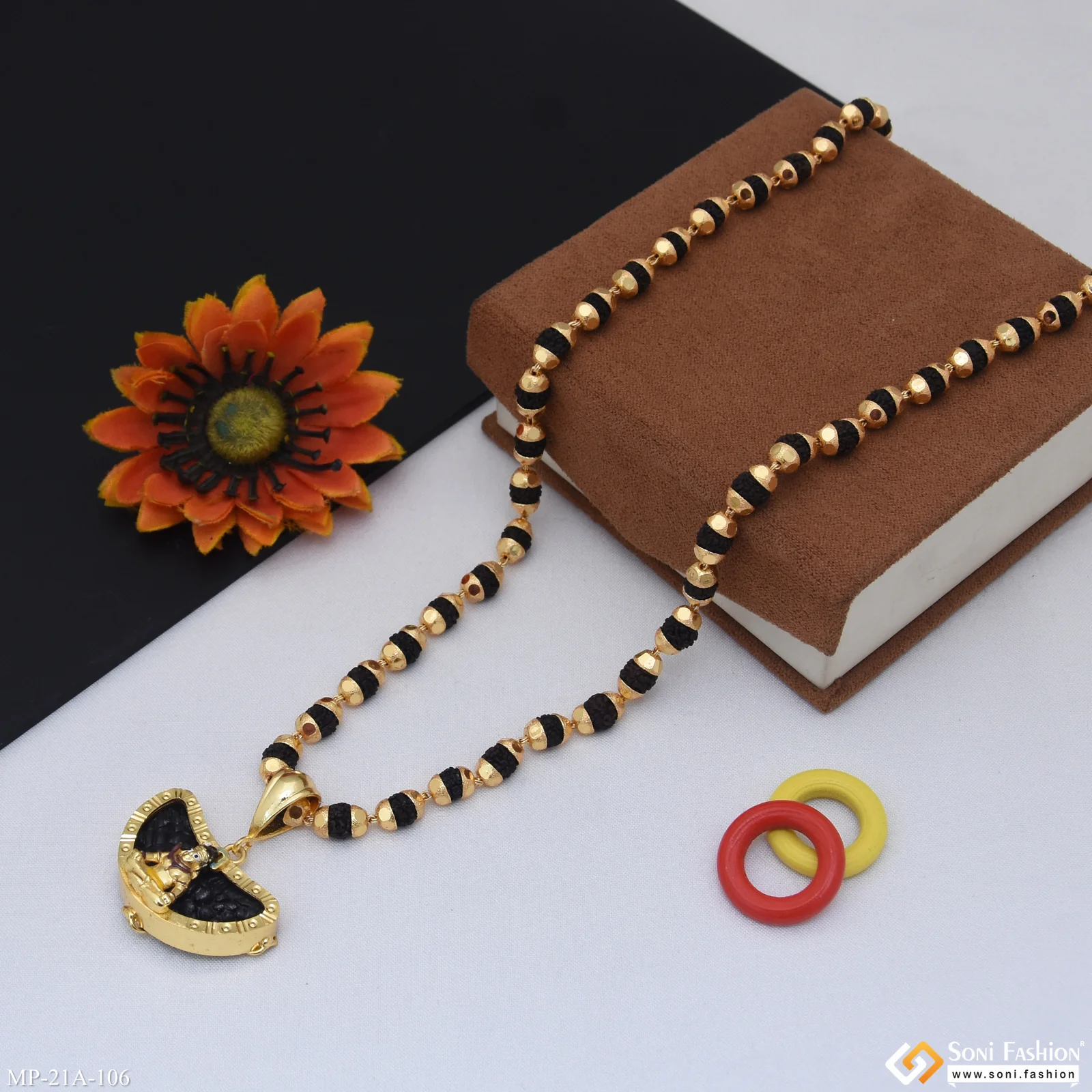 Mahadev Gold Plated Pendant with Rudraksha Mala for Men - Style A106 - Image 3