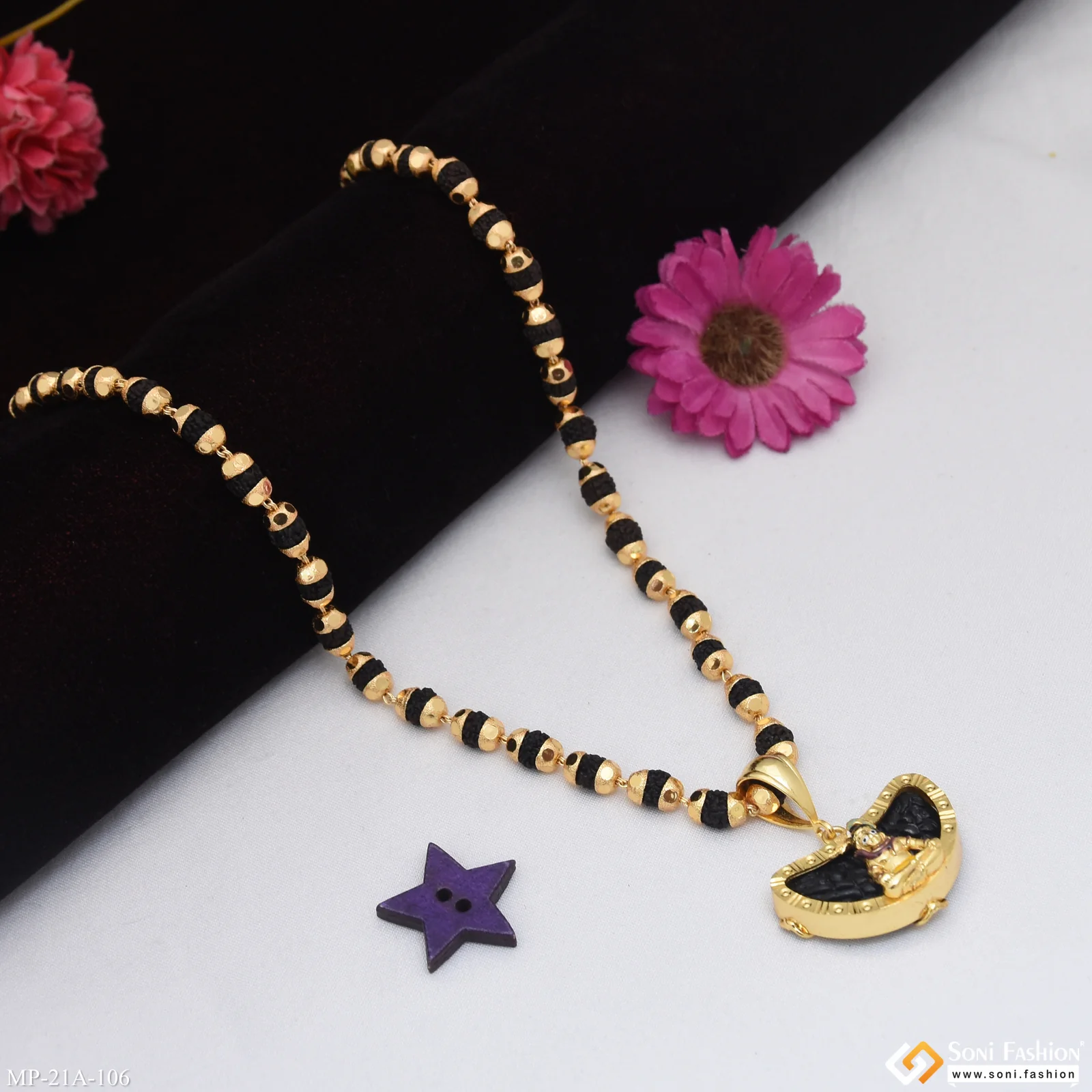 Mahadev Gold Plated Pendant with Rudraksha Mala for Men - Style A106 - Image 4