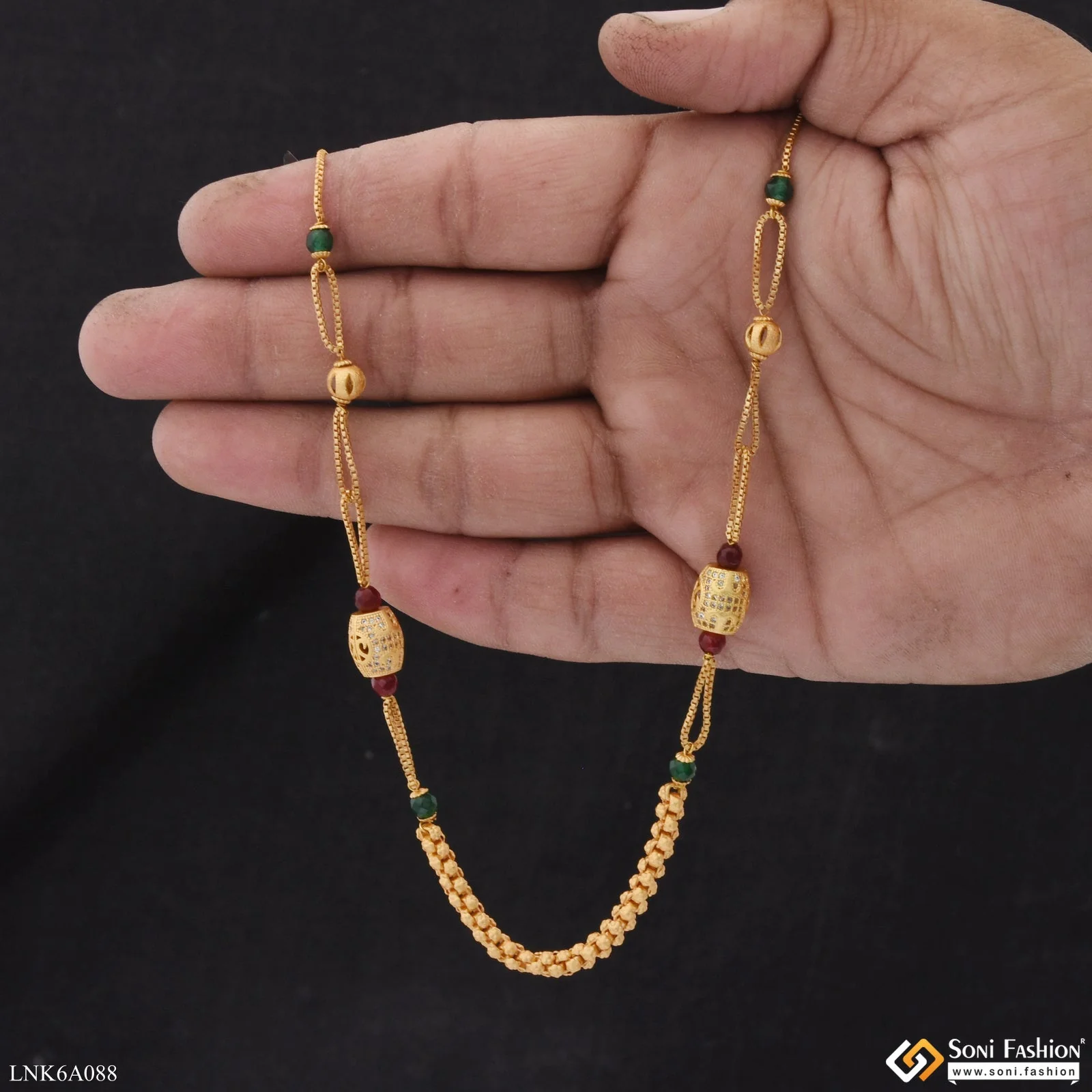 Matt Finish Gajari with Diamond Stunning Design Gold Plated Necklace - Style LNKA088 - Image 2