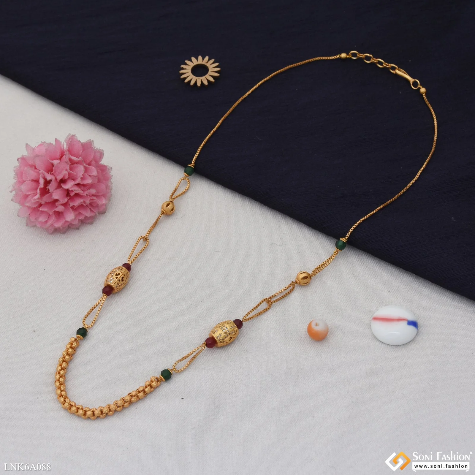 Matt Finish Gajari with Diamond Stunning Design Gold Plated Necklace - Style LNKA088 - Image 4