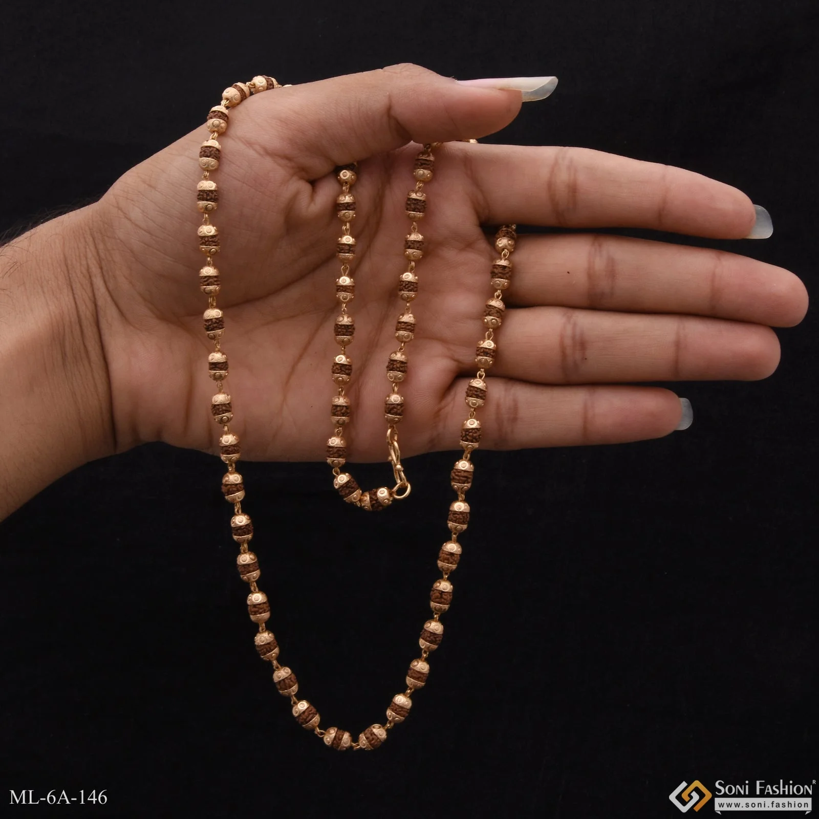 Medium Size Stunning Design Gold Plated Brown Rudraksha Mala for Men - Style A146 - Image 2