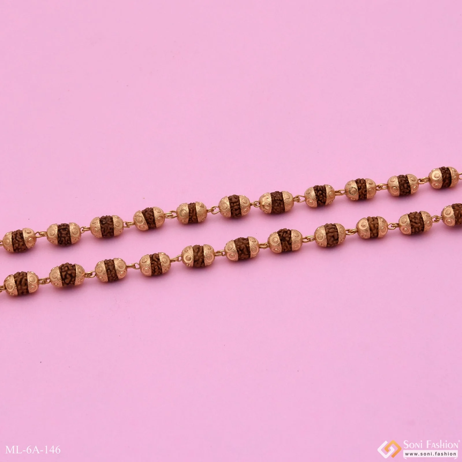 Medium Size Stunning Design Gold Plated Brown Rudraksha Mala for Men - Style A146 - Image 4